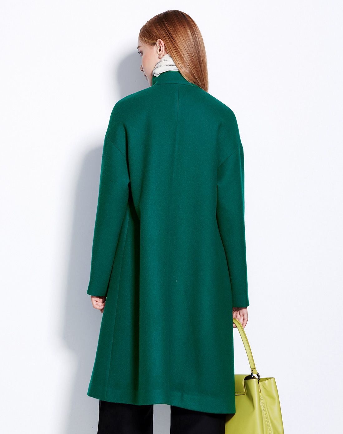 孔雀蓝简约羊毛大衣