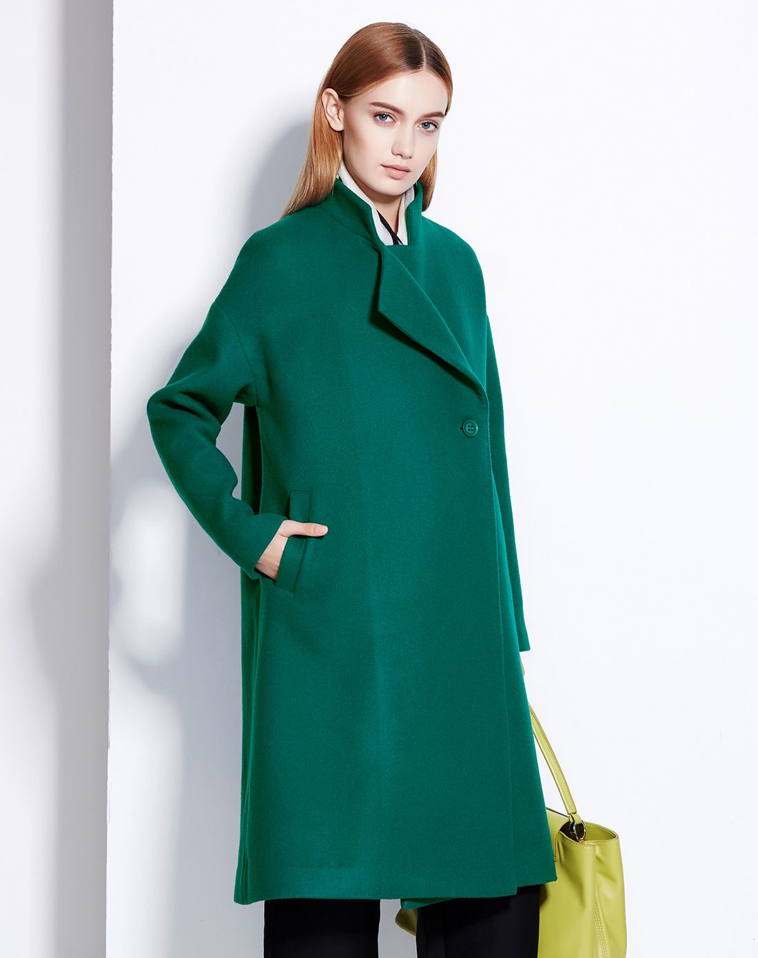 孔雀蓝简约羊毛大衣