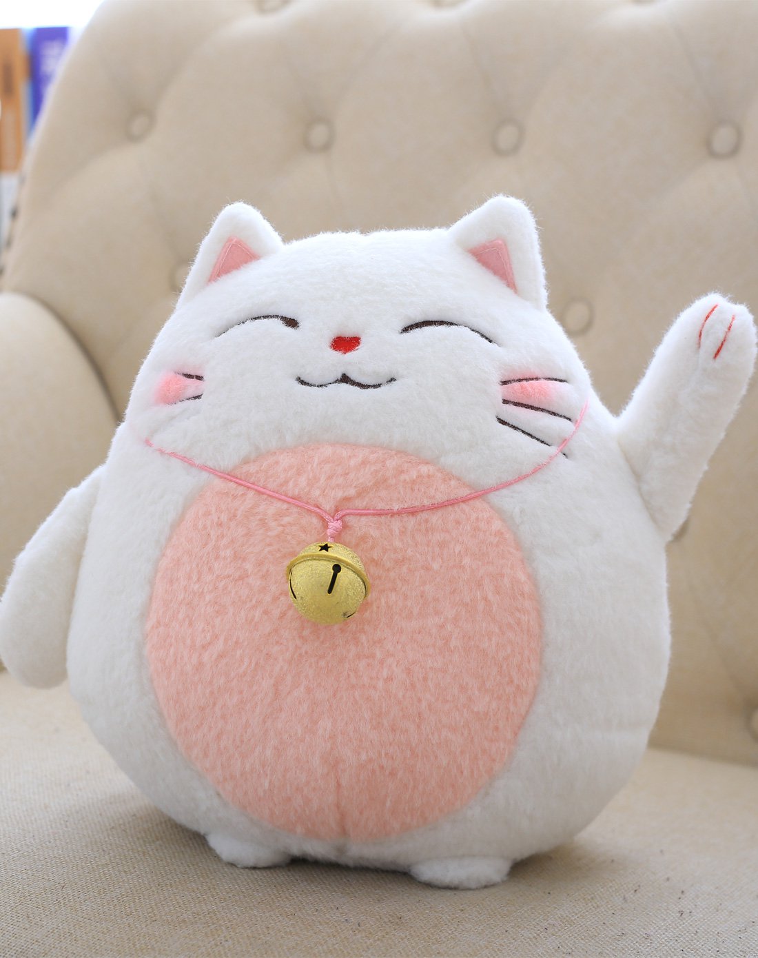 (新款)白小胖招财猫(竹炭)-粉色-18cm