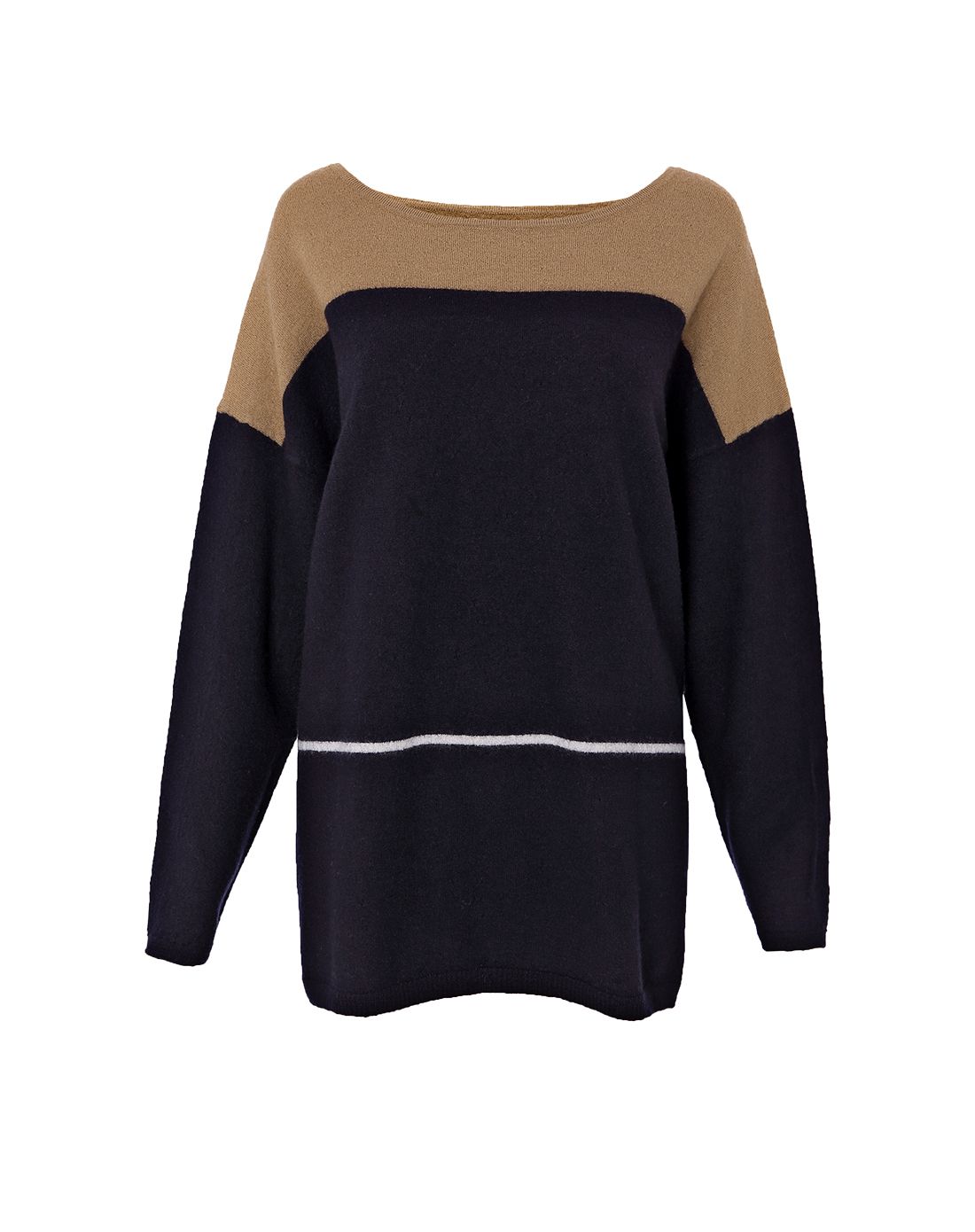 蓝驼色针织圆领衫