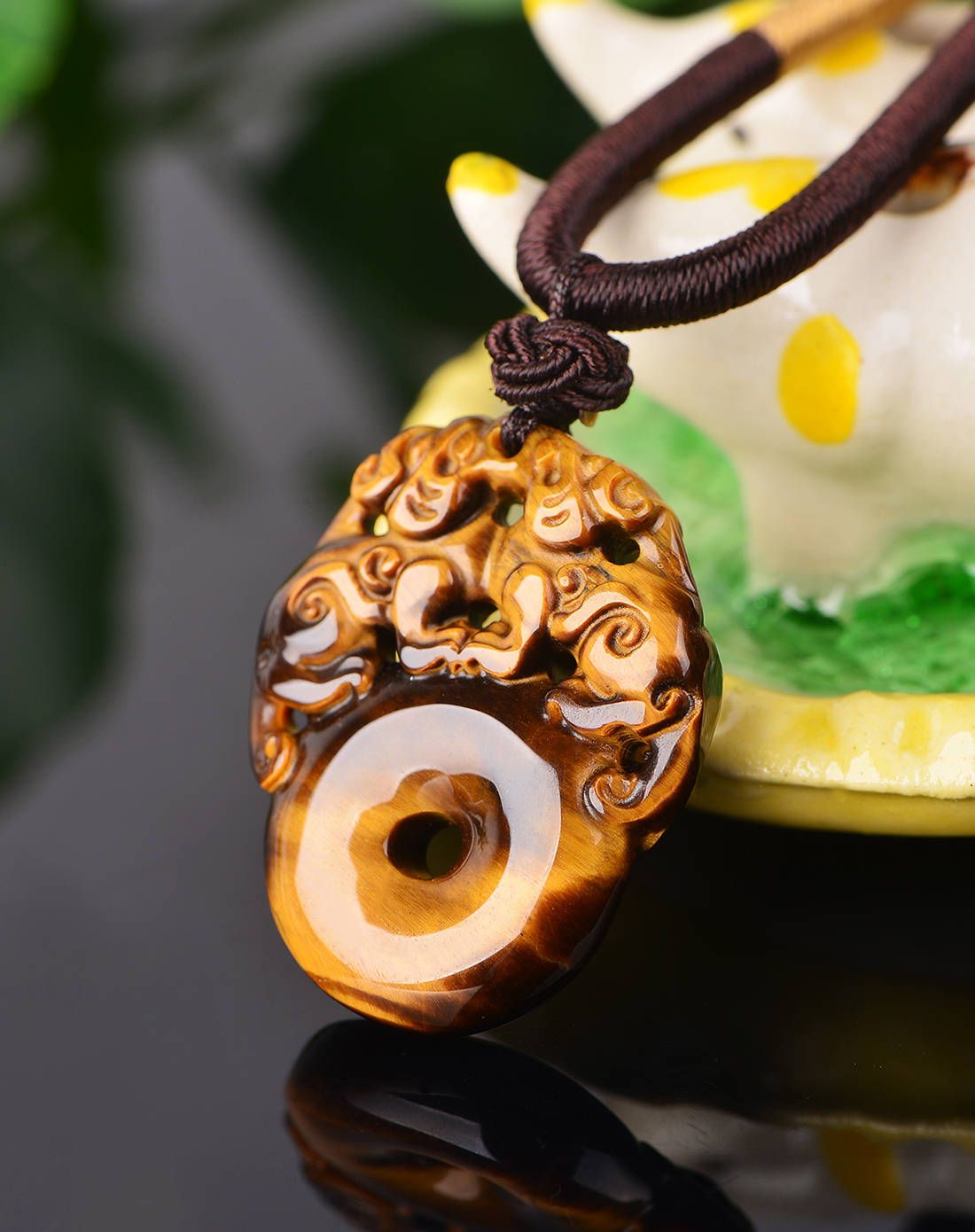 黄虎眼双貔貅吊坠项链附证书