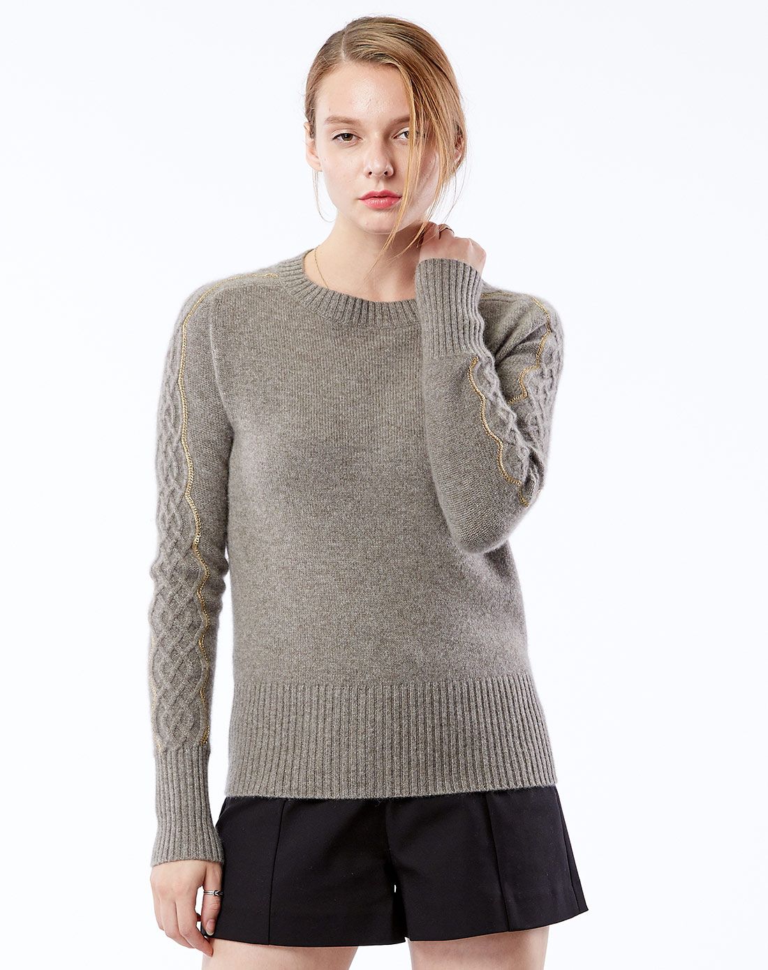 圆领马鞍肩羊绒衫女套衫100%羊绒