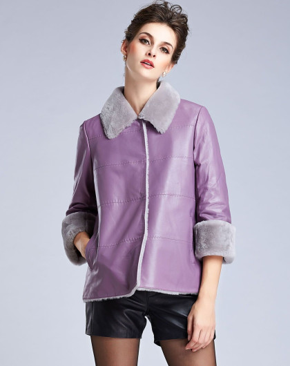 女款紫色绵羊皮皮衣