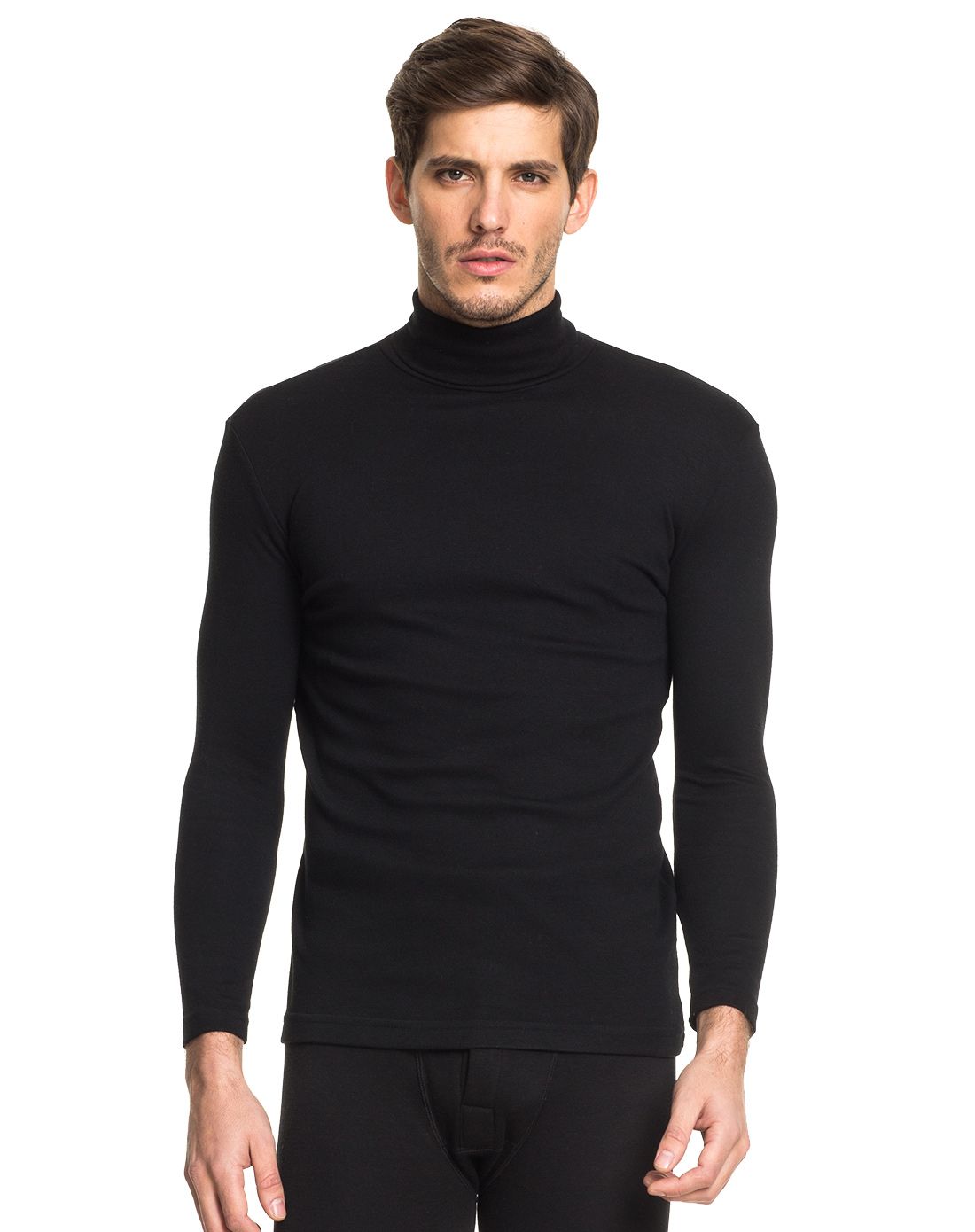 男黑舒木尔刷绒高领长袖打底衫