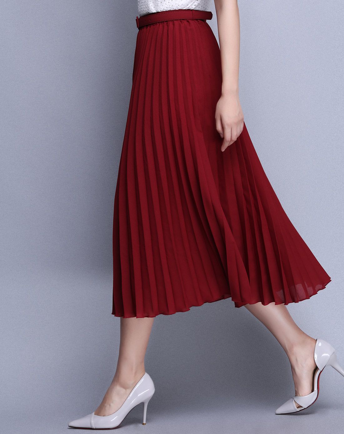 枣红色韩版百搭时尚压褶单裙