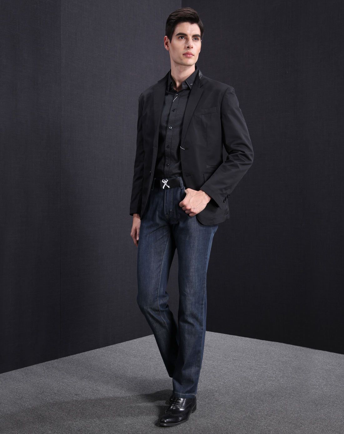 劲霸&cncn男装黑色都市时尚极简修身单西服fofx3542e01_唯品会