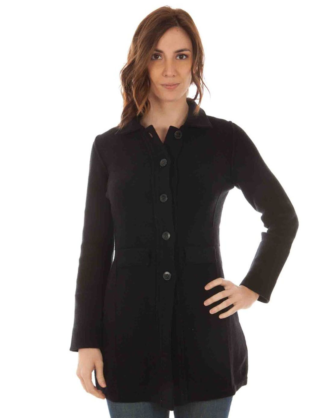 > fred perry 女装黑色时尚钮扣长袖长款外套