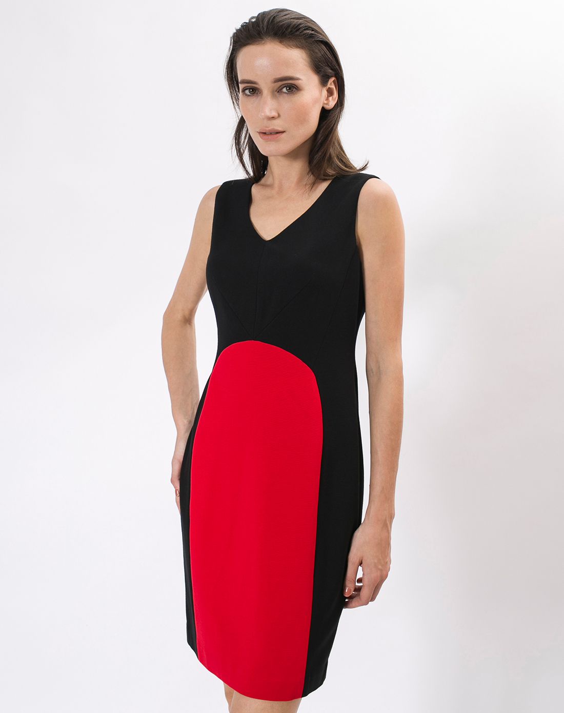 欧美风日常休闲黑色无袖拼色连衣裙