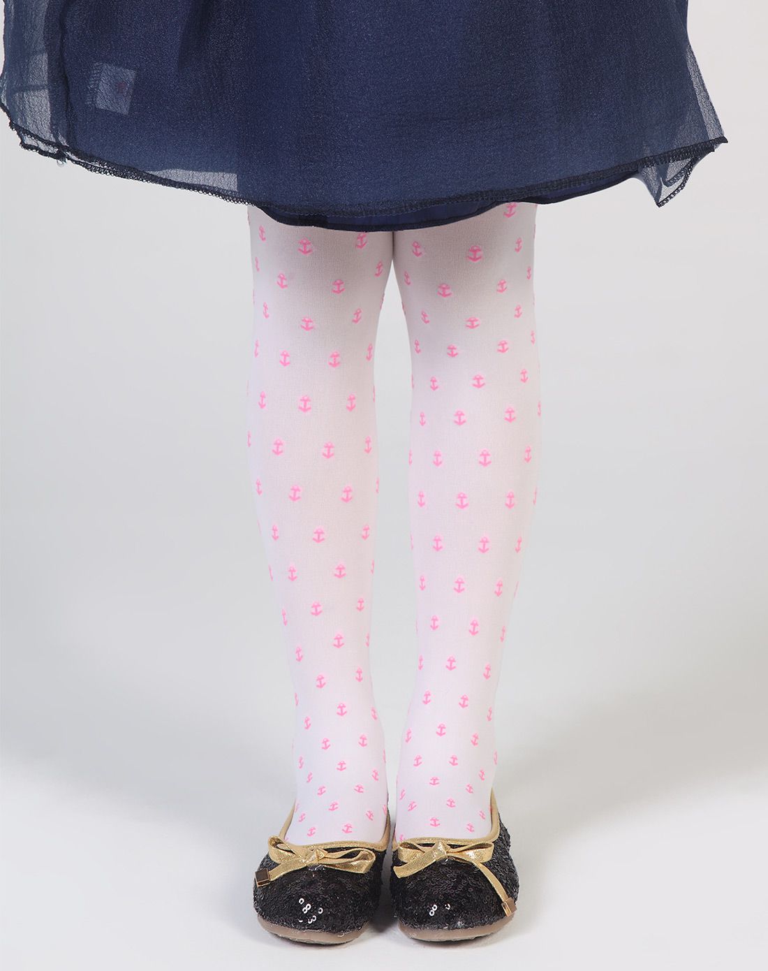 【两件起售】女童漂白竖纹花提花花连裤袜