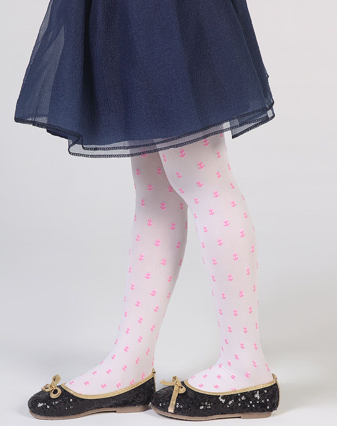 【两件起售】女童漂白竖纹花提花花连裤袜