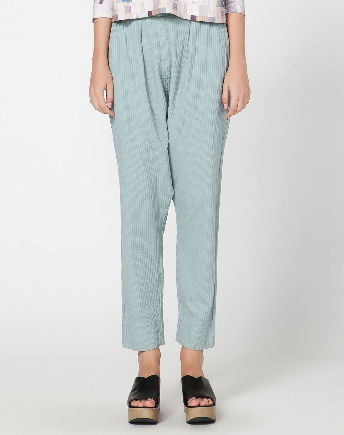 灰青纯棉素净休闲吊裆裤