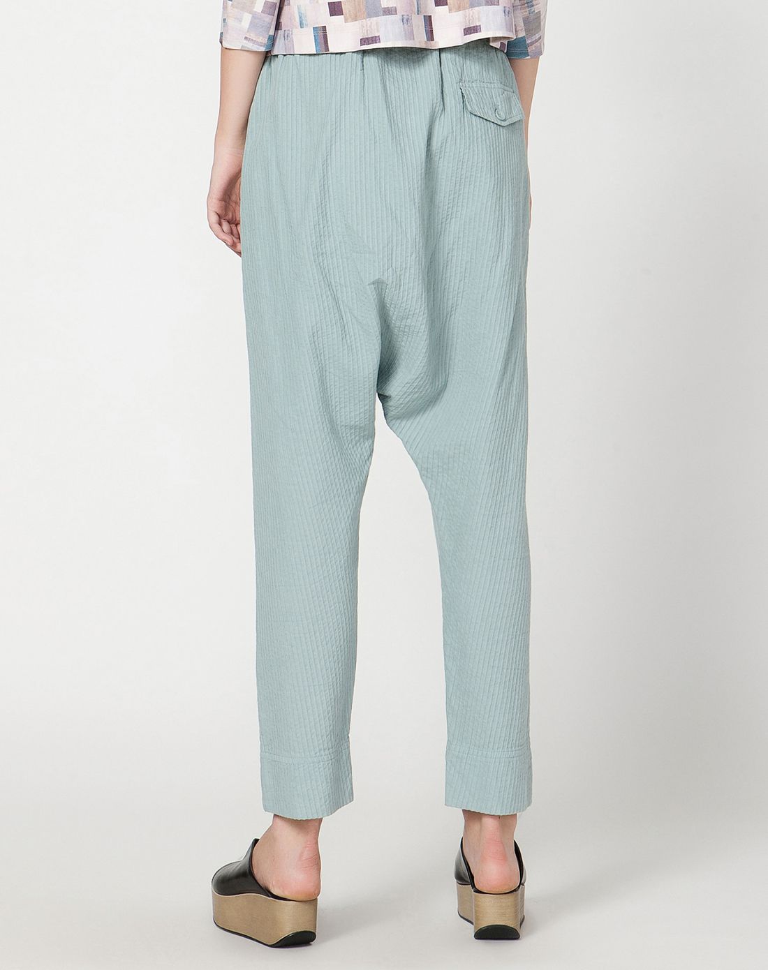 灰青纯棉素净休闲吊裆裤