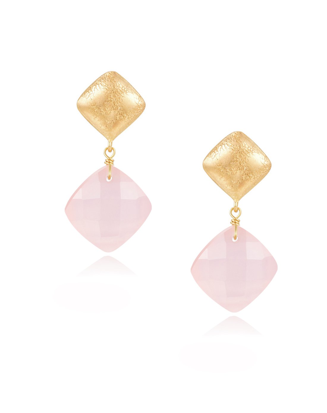 piara 925银镀金天然粉玉髓耳环ek33014