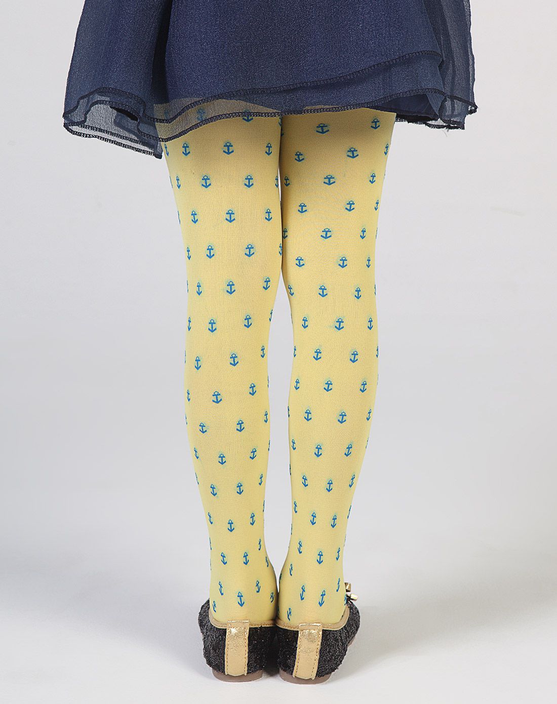 【两件起售】女童黄色竖纹花提花花连裤袜