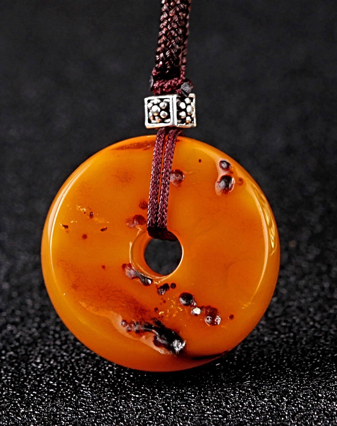 双面留皮 天然琥珀蜜蜡平安扣吊坠(含配绳)