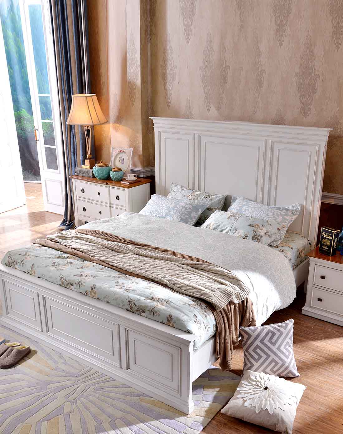 viborg维堡美式js白色罗马顶床头床1.5米