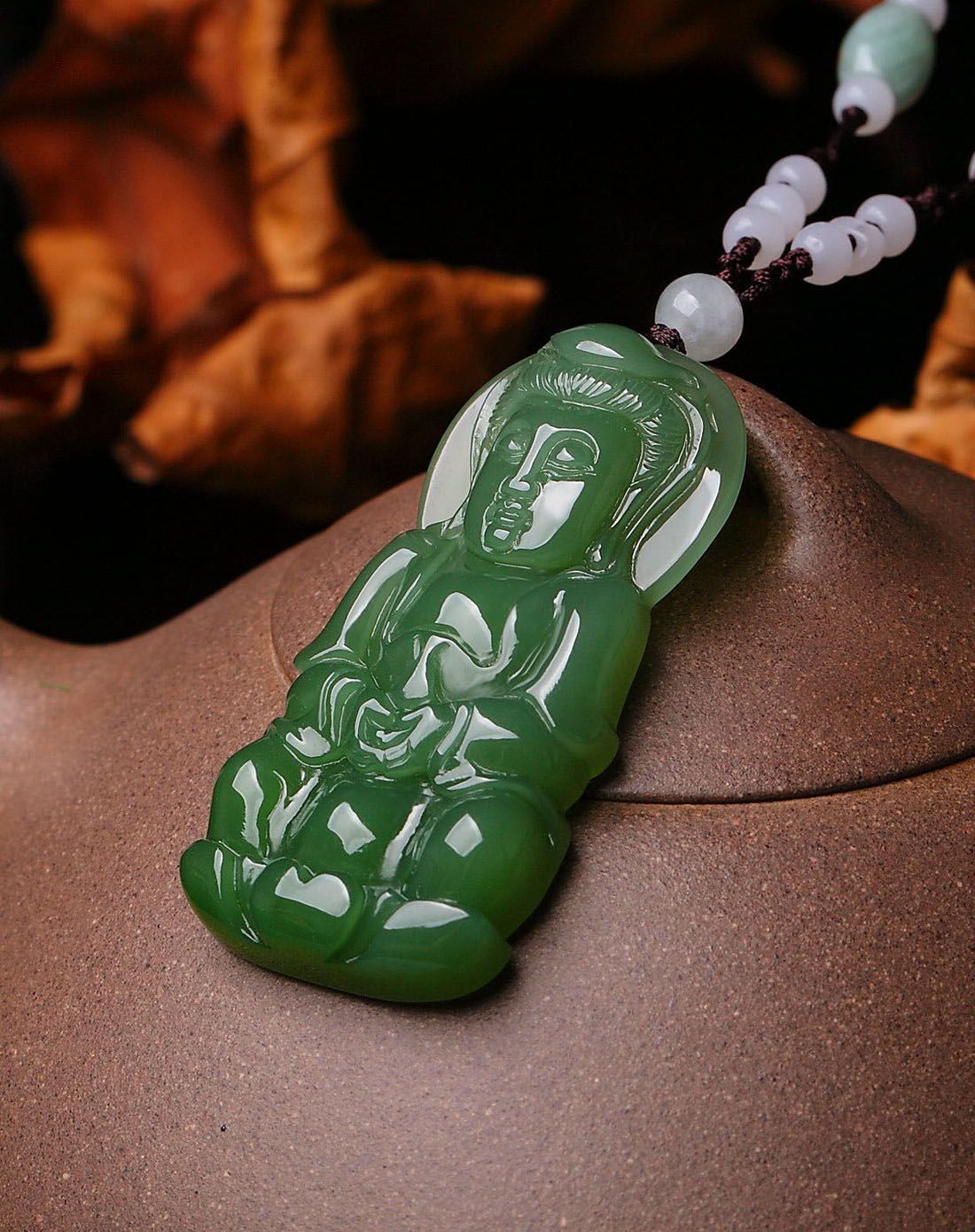 天然和田碧玉宝瓶观音吊坠