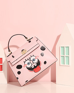 粉色牛皮卡通手拎斜挎包(大款)