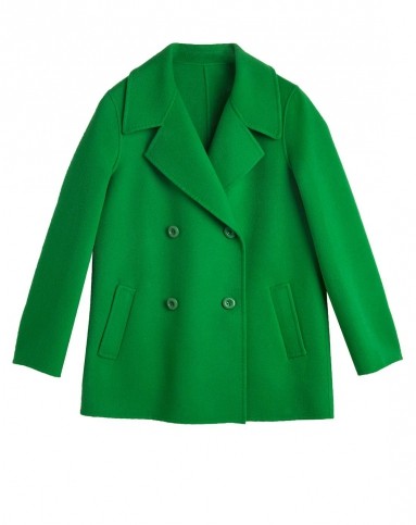浅绿色短款翻驳领双面呢大衣