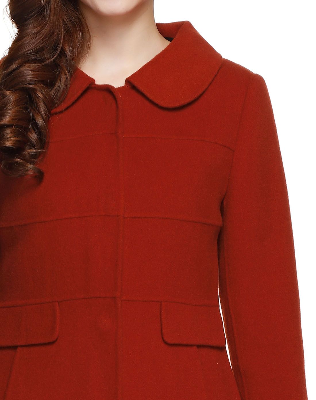深橙红色休闲典雅长袖大衣