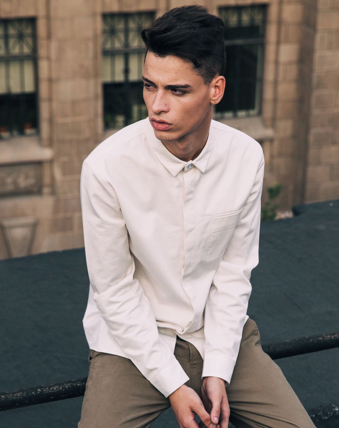 白色 欧美拼接修身衬衫