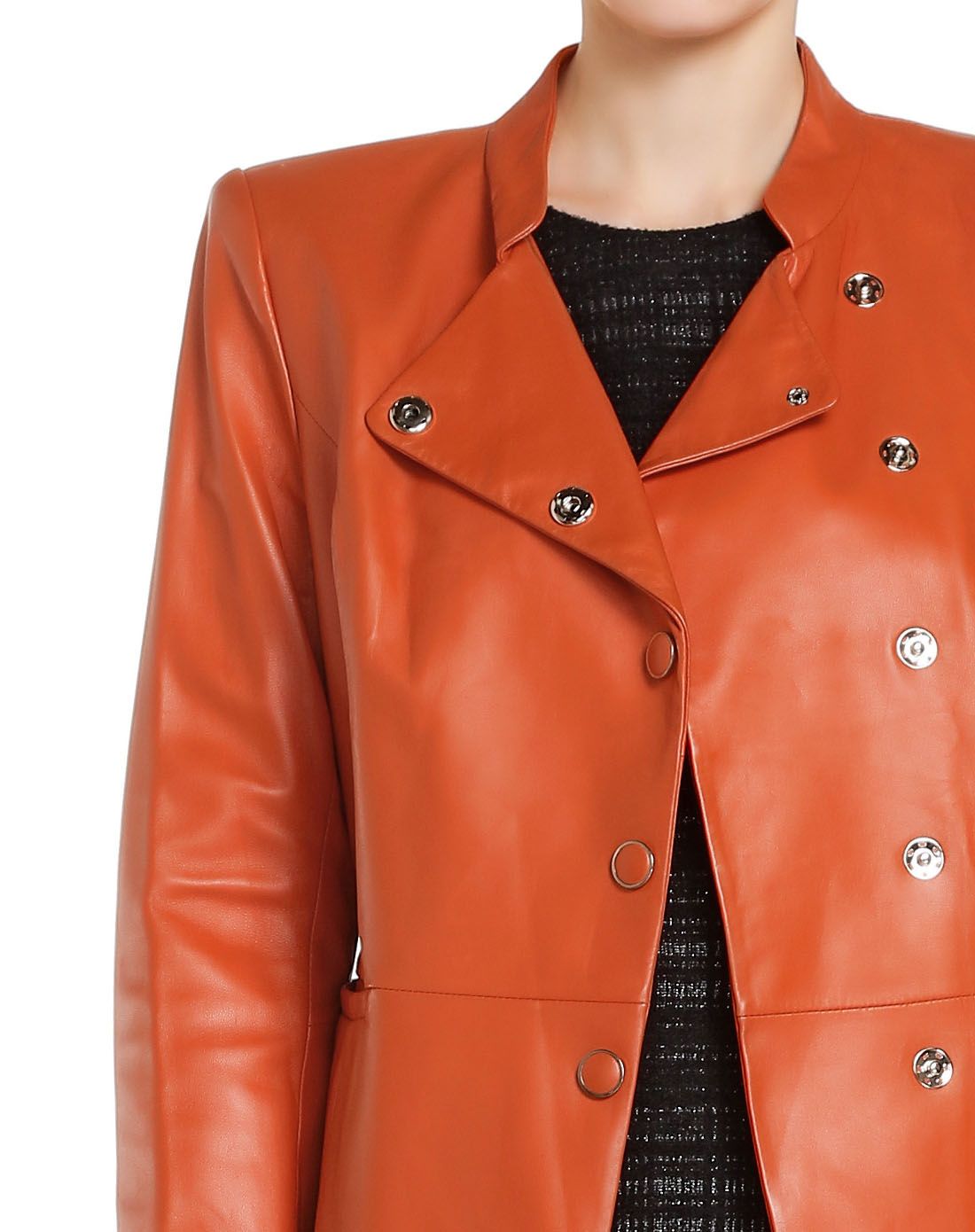 橙色淑女风格长袖皮衣