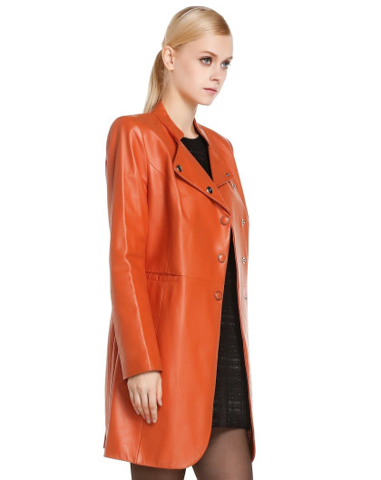 橙色淑女风格长袖皮衣
