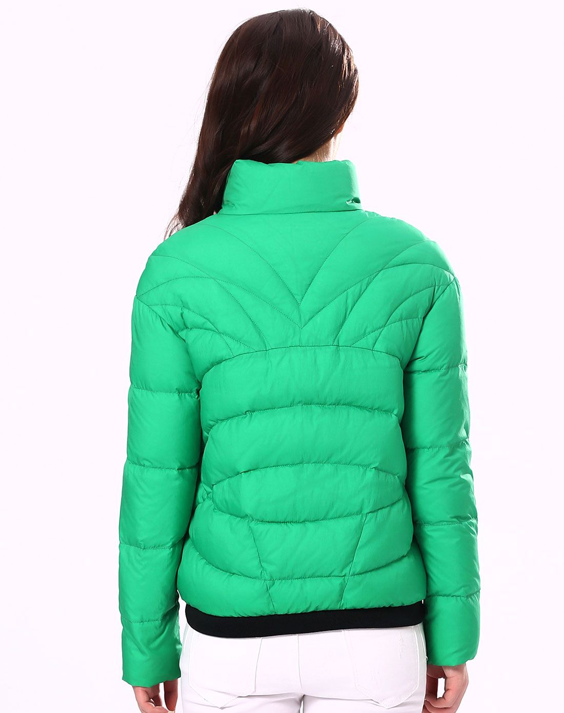 女士新翠绿短款立领超轻薄修身显瘦休闲纯色轻羽绒