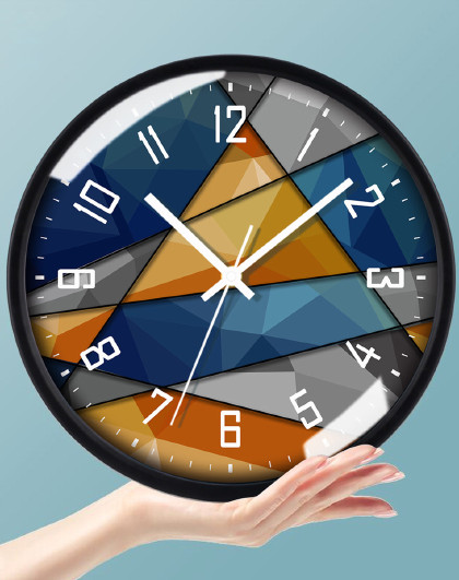 创意几何撞色图案钟表挂钟时尚家用客厅床头简约时钟静音个性挂表