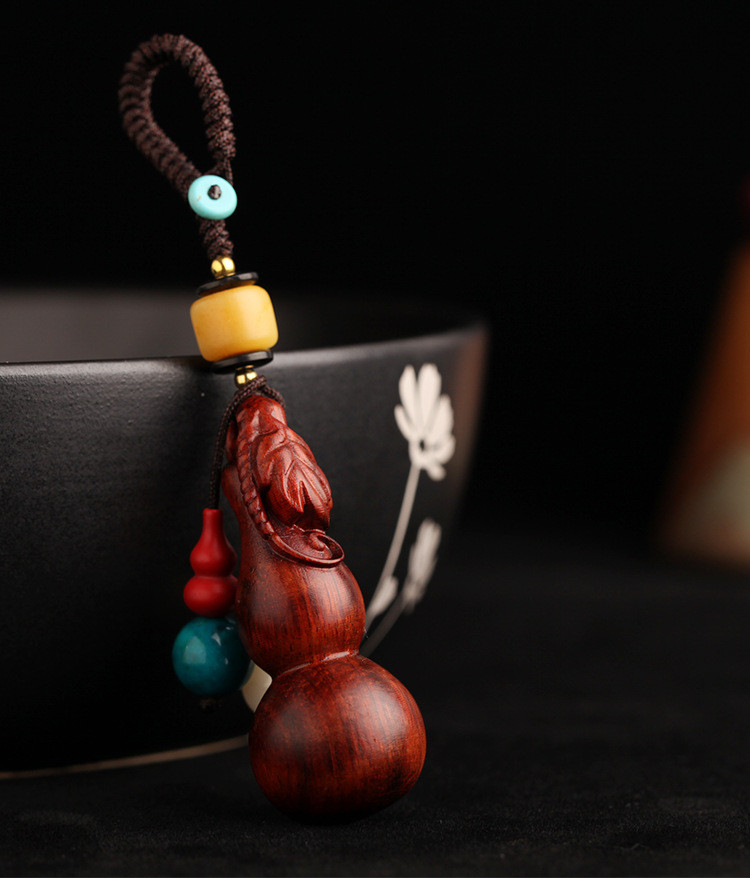 汽车钥匙挂件紫檀木制品男女葫芦手工编绳钥匙扣平安扣吊坠
