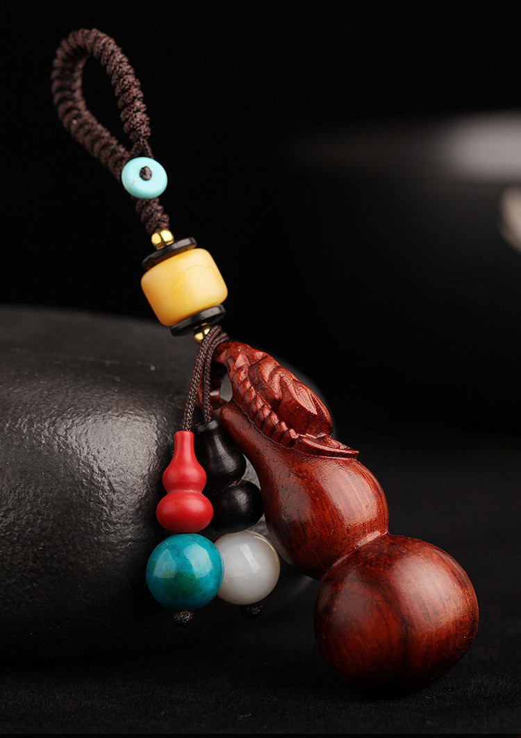 汽车钥匙挂件紫檀木制品男女葫芦手工编绳钥匙扣平安扣吊坠