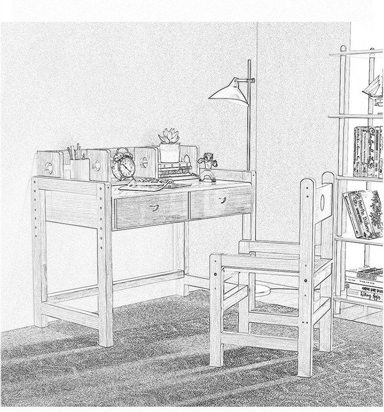 【带椅子】儿童学习桌家用可升降卧室实木加固学生写字桌椅1套装