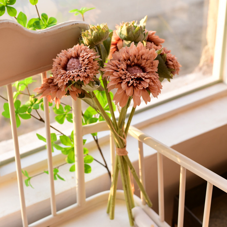 小熊向日葵花束仿真花太阳花饰品花艺装饰艺术摆件手捧花道具