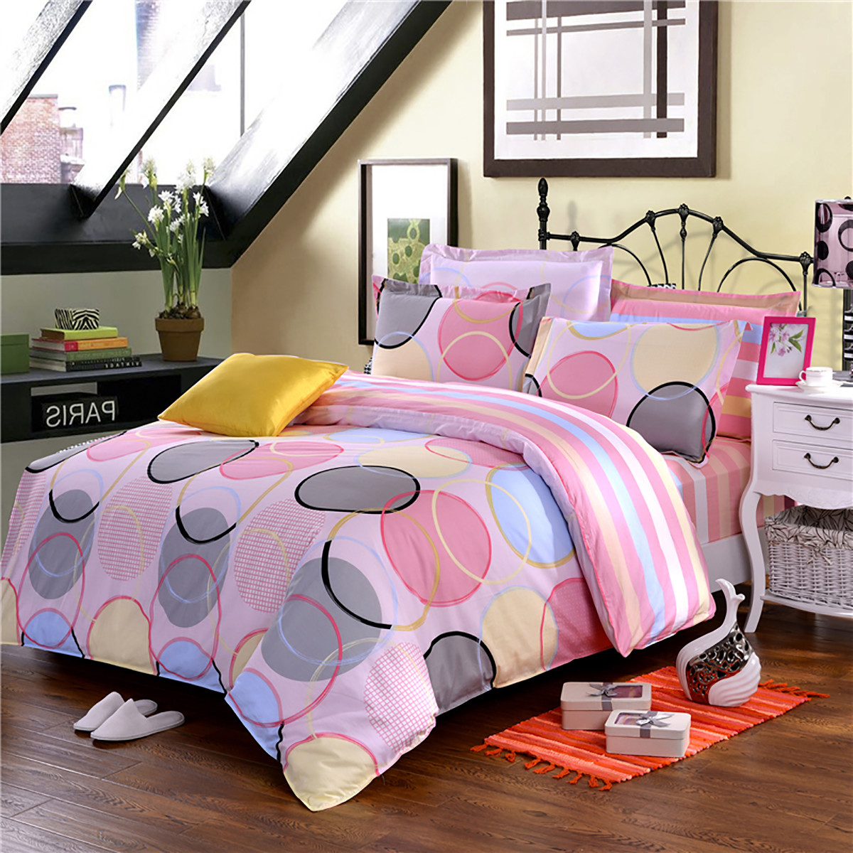 5m纯棉加厚小清新活性印花床上用品套件纯棉床单被套枕套单人床1.