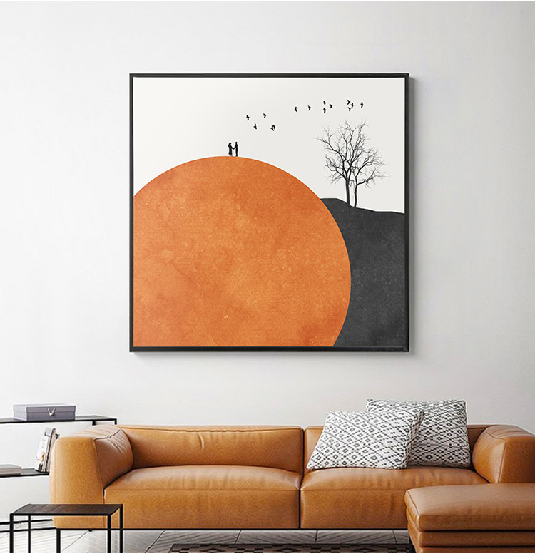 北欧橙色客厅装饰画挂画现代轻奢三联墙画壁画简约抽象沙发背景墙