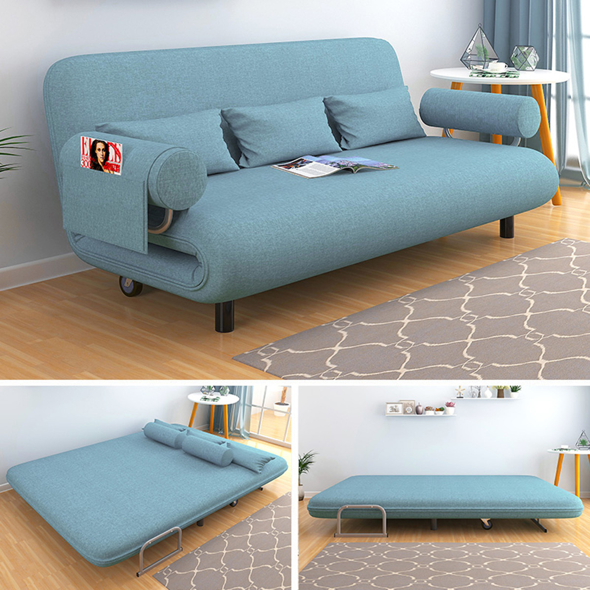 可折叠沙发床小户型客厅双人沙发折叠床两用多功能布艺沙发
