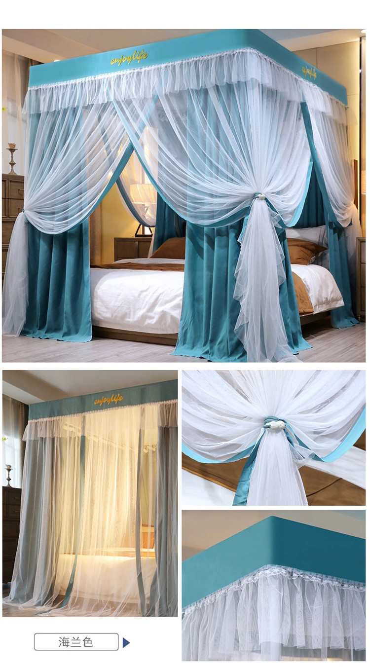 遮光防尘宫廷公主蚊帐床帘一体式家用三开门落地式床幔床帐2m