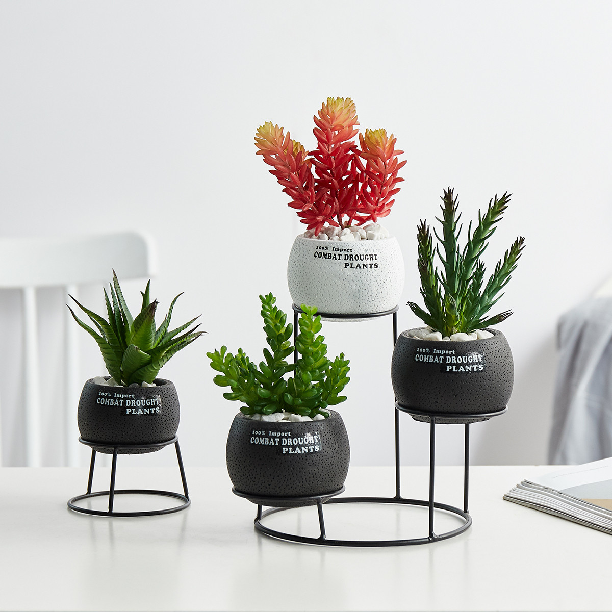 立体多肉铁艺花盆个性家居摆件创意客厅装饰品盆栽陶瓷工艺品摆设