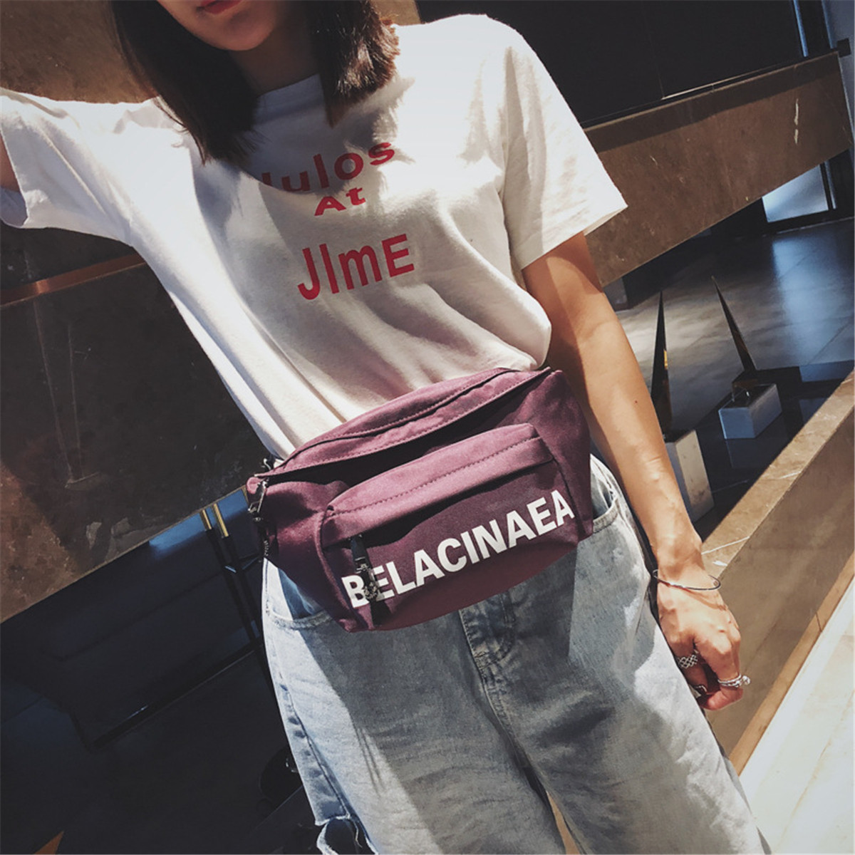 古德里安时尚女士腰包户外休闲字母大容量斜跨背包color黑色_唯品会