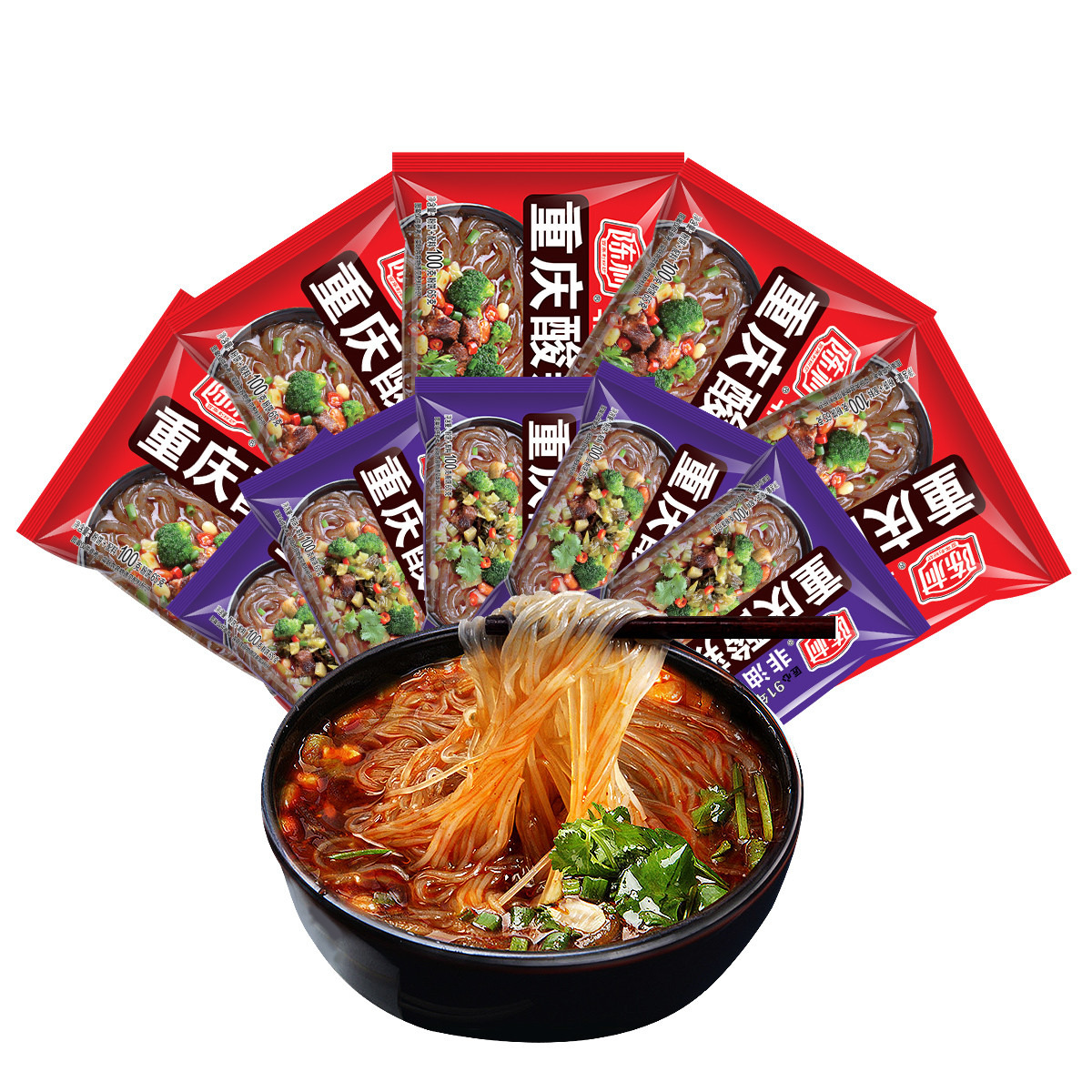 重庆酸辣粉5袋 老坛酸菜味酸辣粉5袋 非油炸方便面100g*10袋整箱