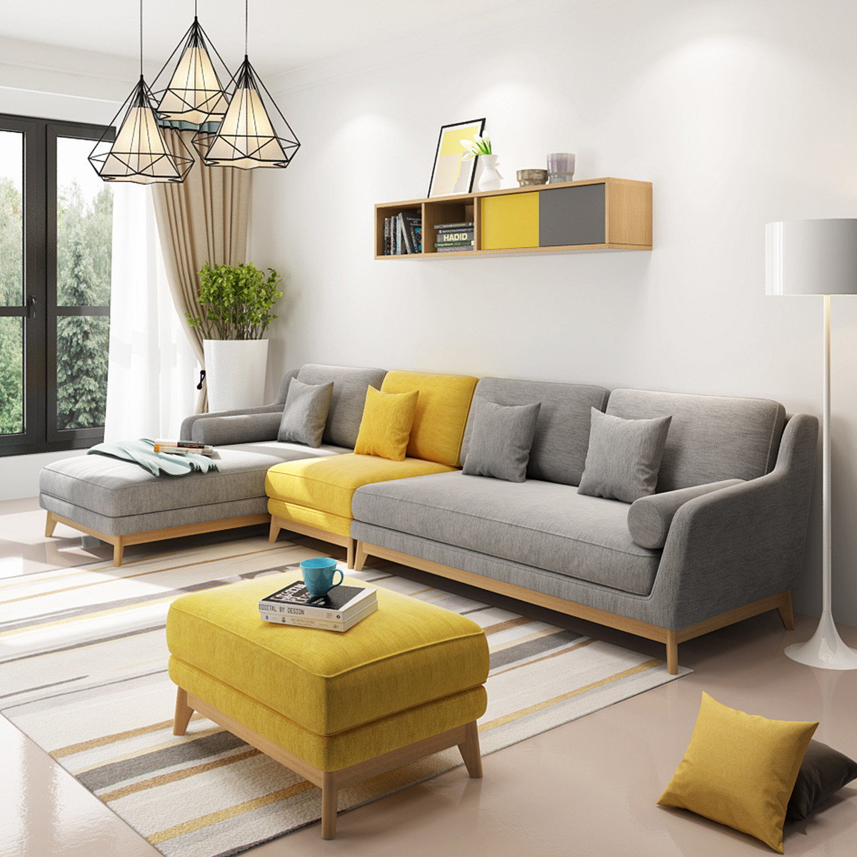 北欧布艺沙发 组合转角个性经济大小户型彩色客厅可拆洗家具sf