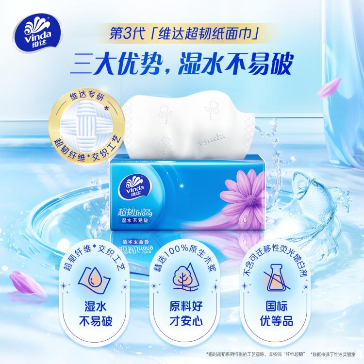 维达 【湿水不易破】维达抽纸超韧纸巾130抽6包卫生纸-新旧随机发 图 4