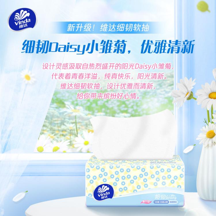 维达 【孙颖莎推荐】维达抽纸细韧120抽20包家用实惠提装餐巾纸整箱 图 4