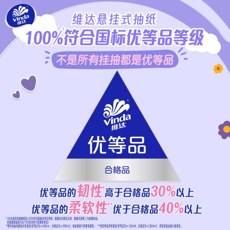 维达 【6大提 一张顶两张】大M码棉韧柔软悬挂式纸面巾纸4层挂抽家用纸