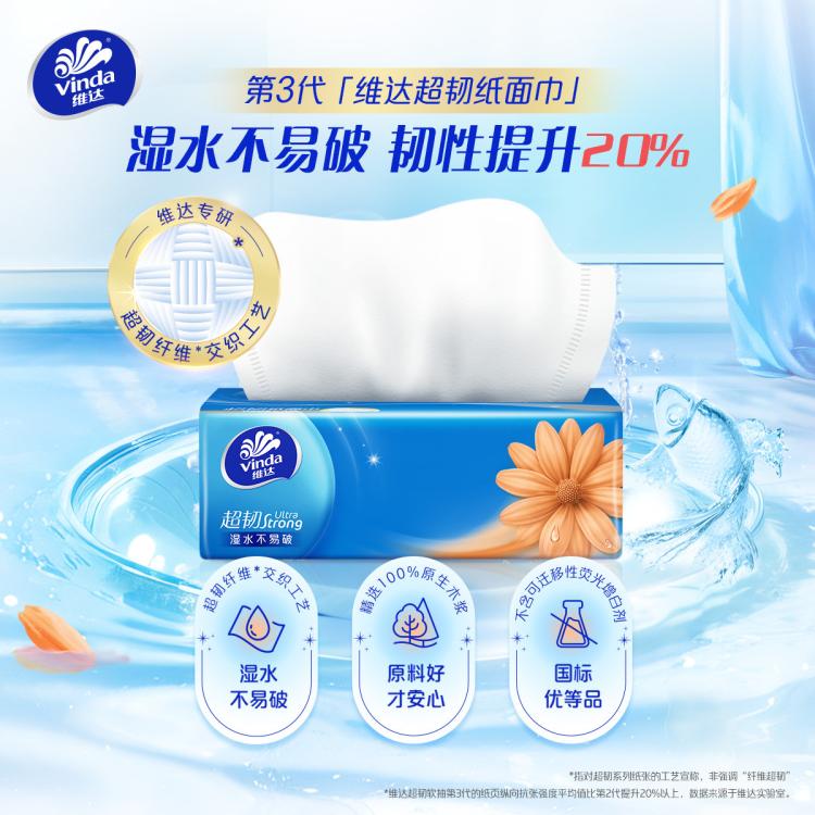 维达 100抽无香型超韧抽取式纸面巾2提发20包宿舍家用实惠装