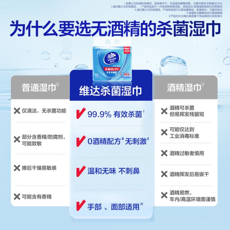维达 【杀菌率99.9%】维达杀菌湿巾100片独立片装小包便携学生上学必备
