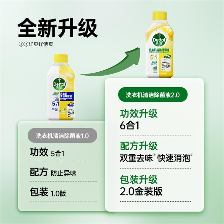 Dettol 【杀菌99.99%】滴露洗衣机清洗剂除菌液250ml*3金装版+湿巾*2
