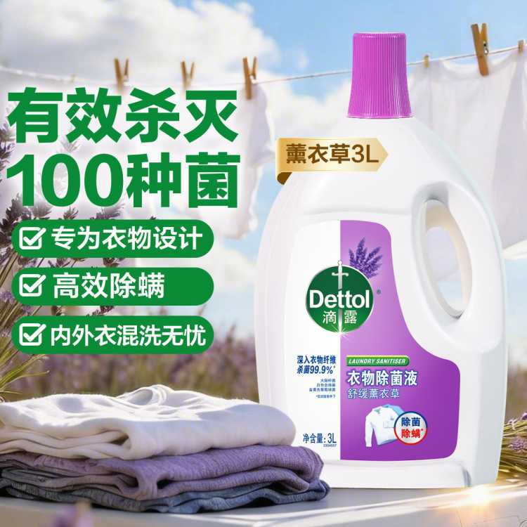 Dettol 【杀灭细菌100种】为衣物除菌设计 滴露衣物除菌液3L 除螨抗菌
