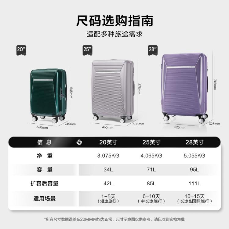 新秀丽 【全尺寸可扩展】复古摩登行李箱飞机轮旅行箱轻盈耐用登机箱 GN7