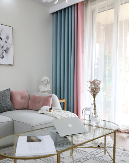 少女心窗帘公主风窗帘卧室遮光隔热蓝粉糖果色拼色客厅北欧小清新